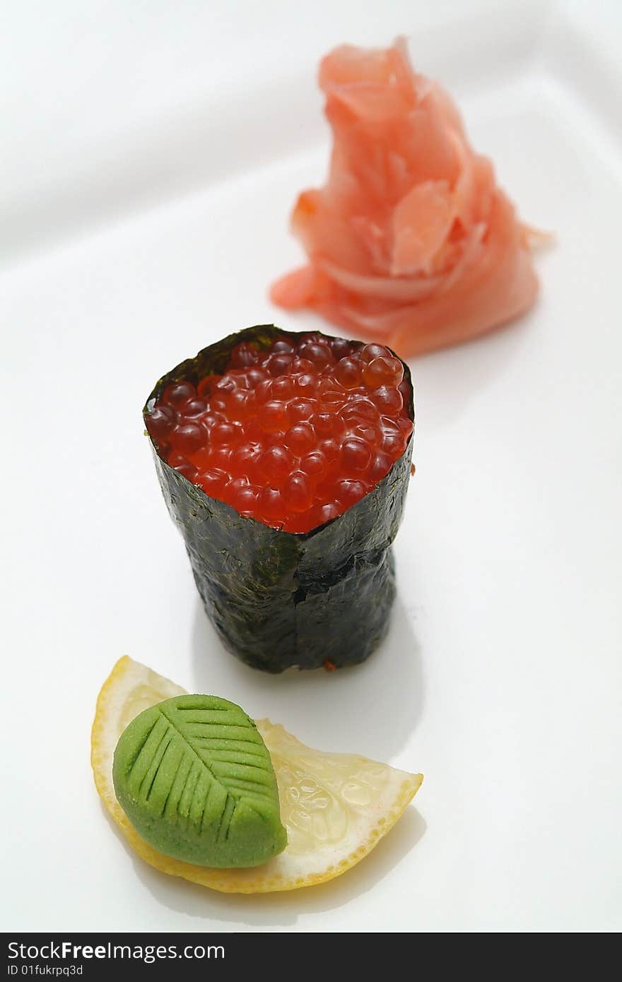 Traditional the Japanese meal sushi on a white background