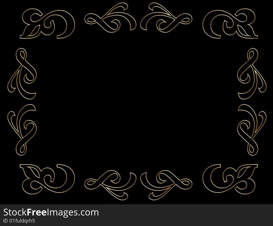 Frame with golden patterns on black. Frame with golden patterns on black