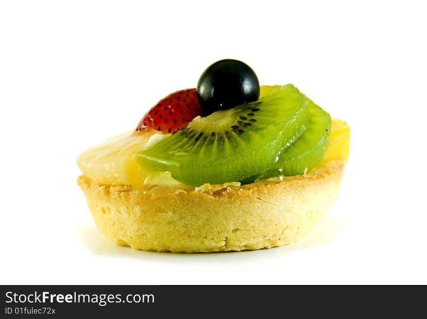 Fruit cake on white background