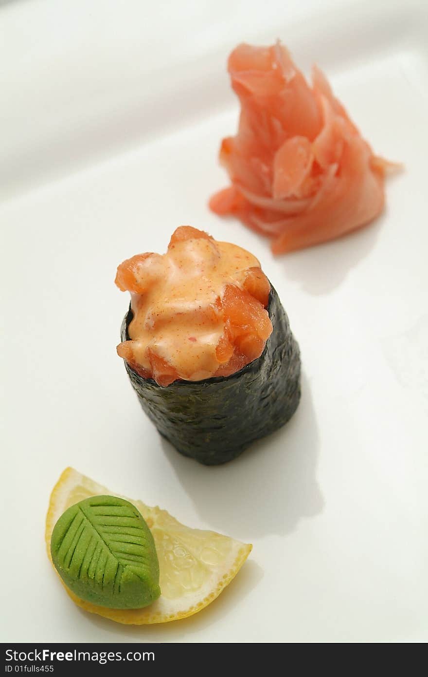 Traditional the Japanese meal sushi on a white background