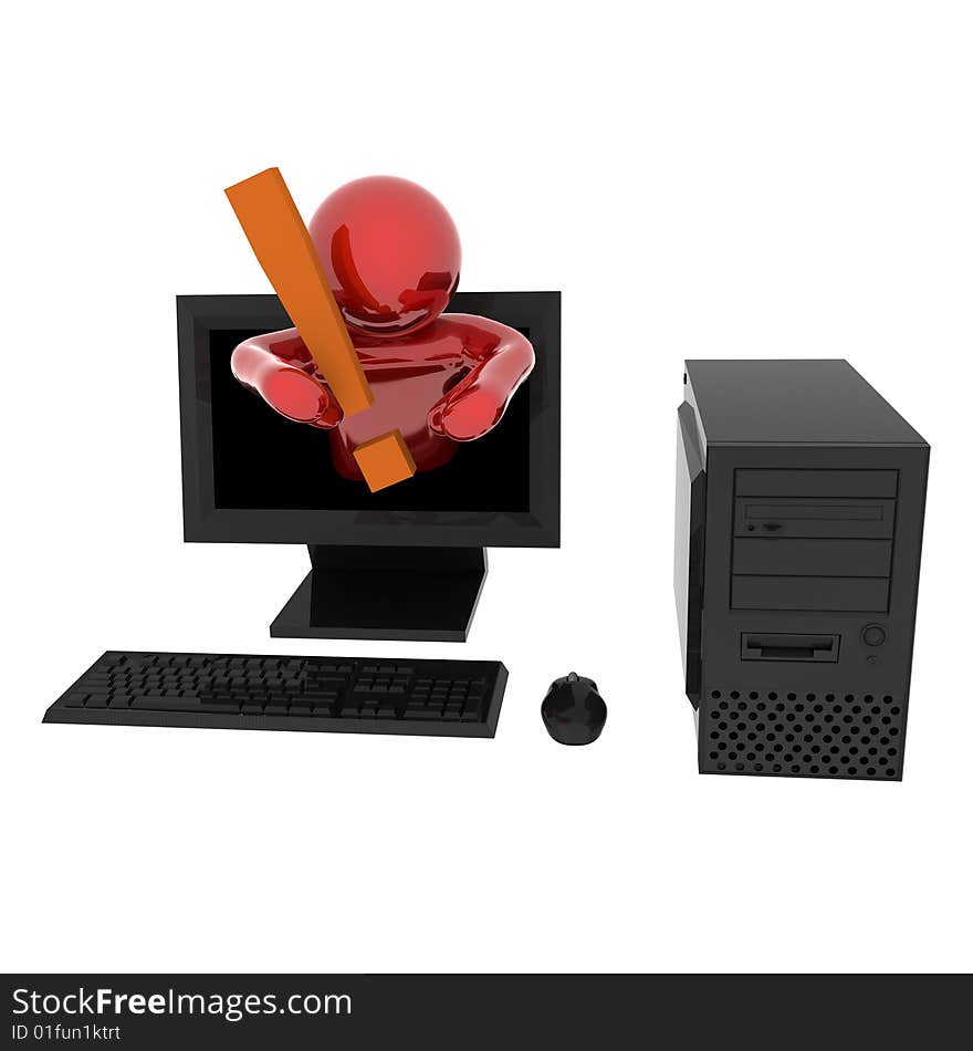 Person in computer with exclamation mark