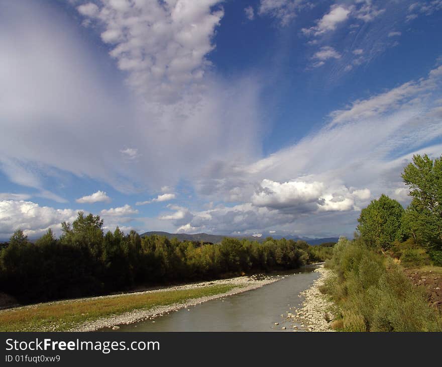 River with beautiful sky and clouds