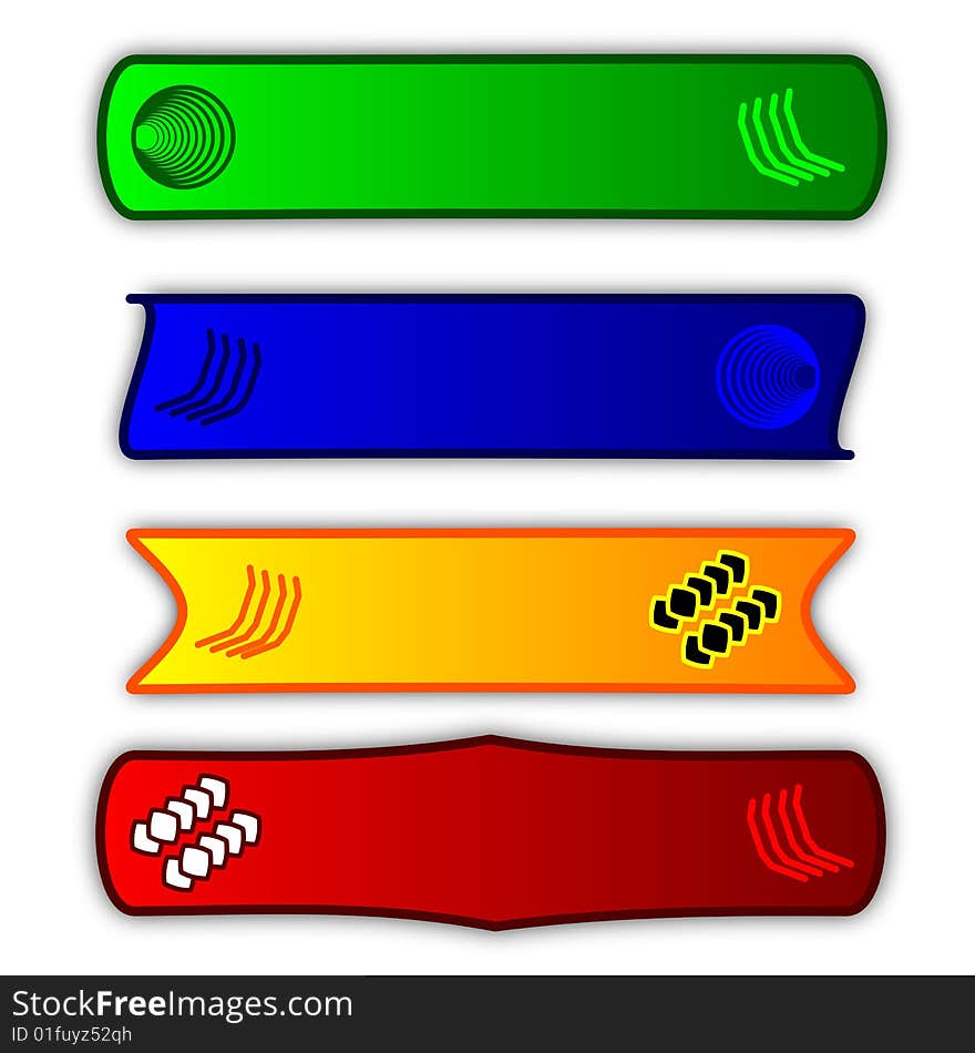 Four banners with different themes, multi-coloured