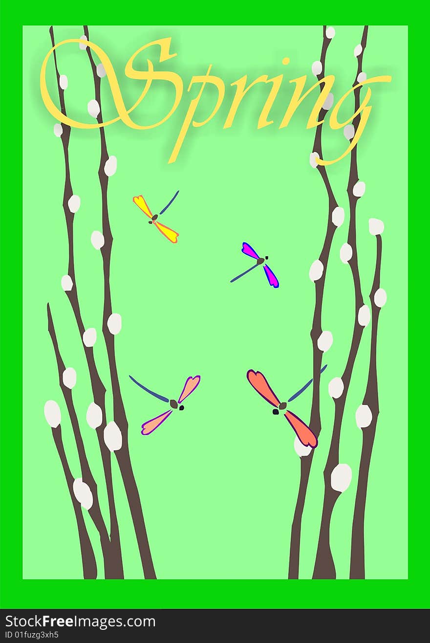 Spring, poster or card for promotion or decoration, spring scene in trendy colours