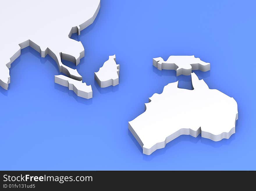 A 3d Rendered Image of the Map of Austrlia and Japan. A 3d Rendered Image of the Map of Austrlia and Japan