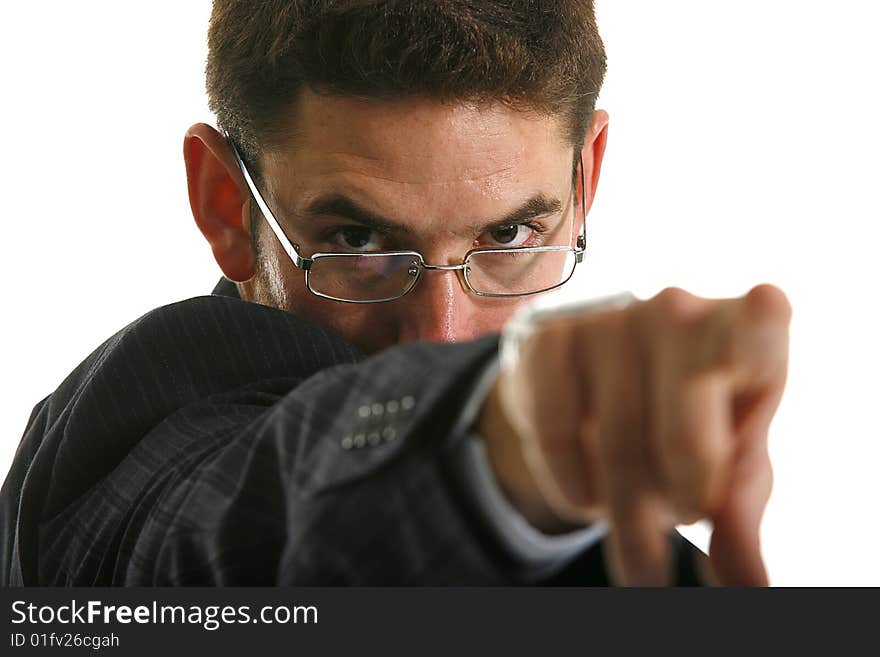 Young attractive businessman on white background