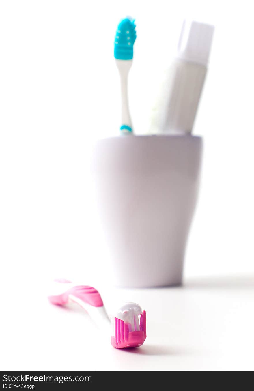 Toothbrushe and toothpaste closeup. dental care