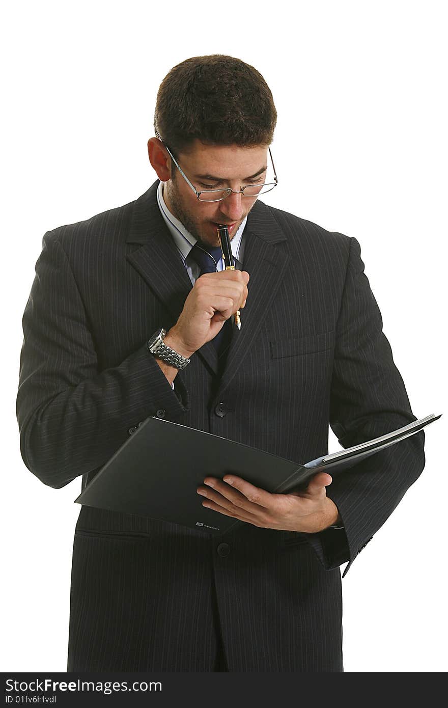 Young attractive businessman on white background