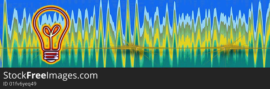 Illustrative lightbulb on a colored background with high energy waves. Illustrative lightbulb on a colored background with high energy waves.
