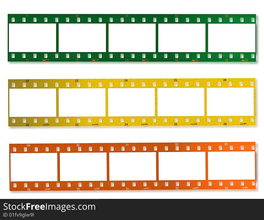 3 color film strips over white