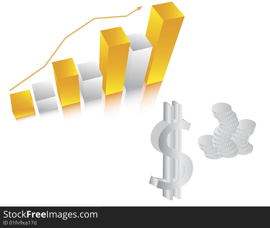 Illustration of business graph and money