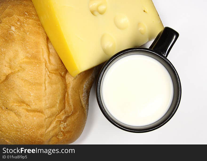 This photo about cup of milk, cheese and bread. This photo about cup of milk, cheese and bread