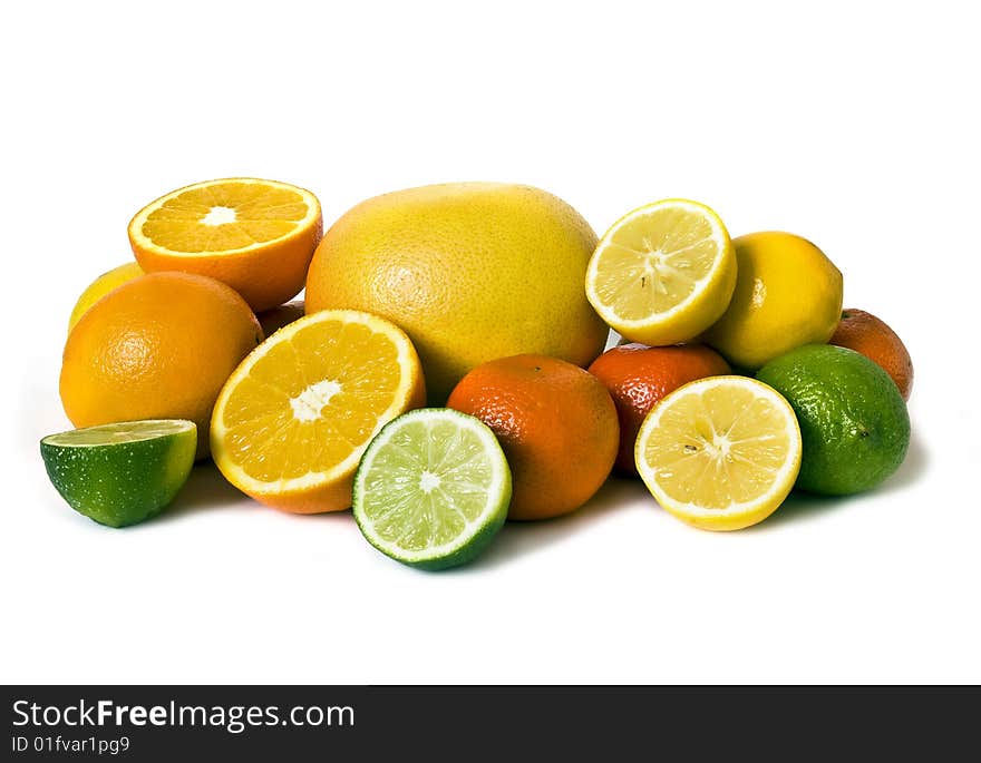 Assortment of citrus on white