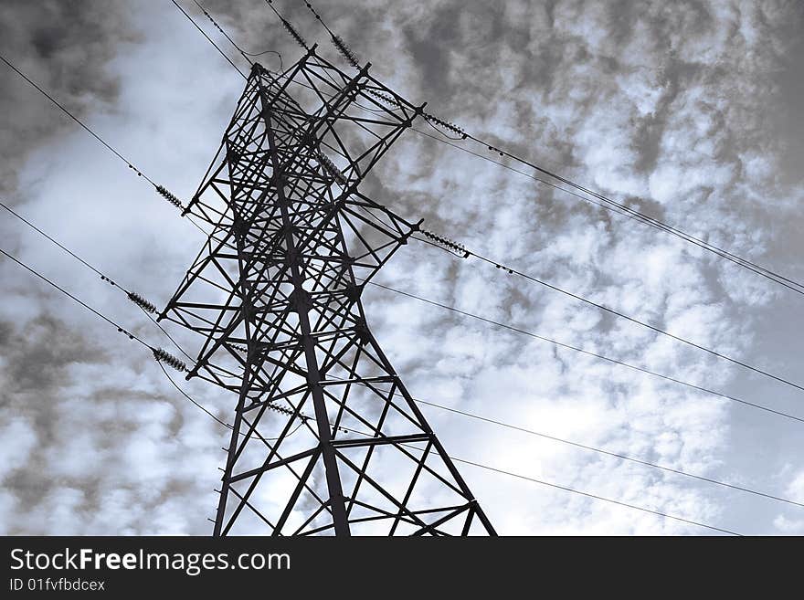 Electric tower in sky background. Electric tower in sky background.