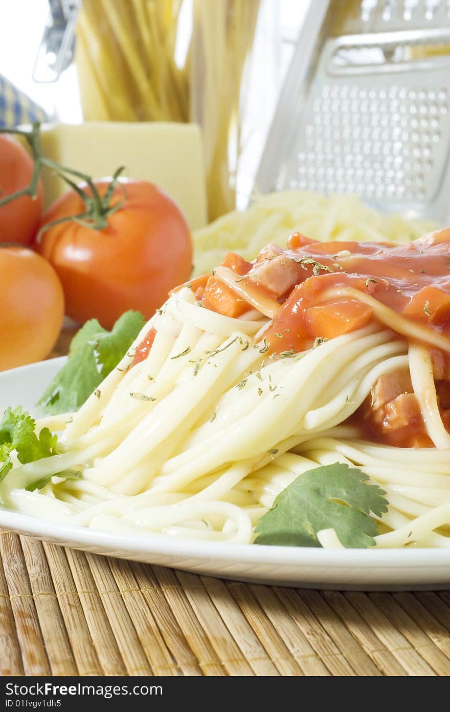 Close up shot of freshly cooked spaghetti on nice background. Close up shot of freshly cooked spaghetti on nice background