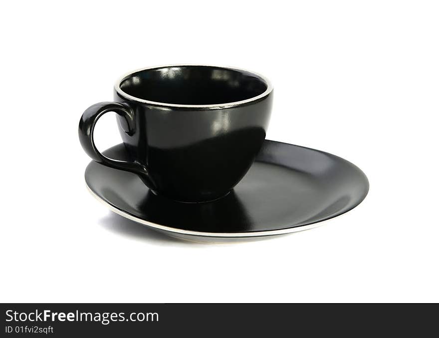 Black cup and plate on white background