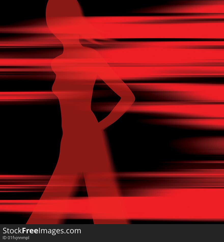 Girl walking in front of red background