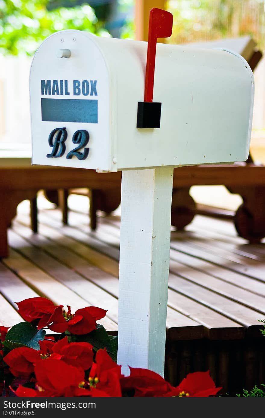 White painted mail box in tropical scene. White painted mail box in tropical scene