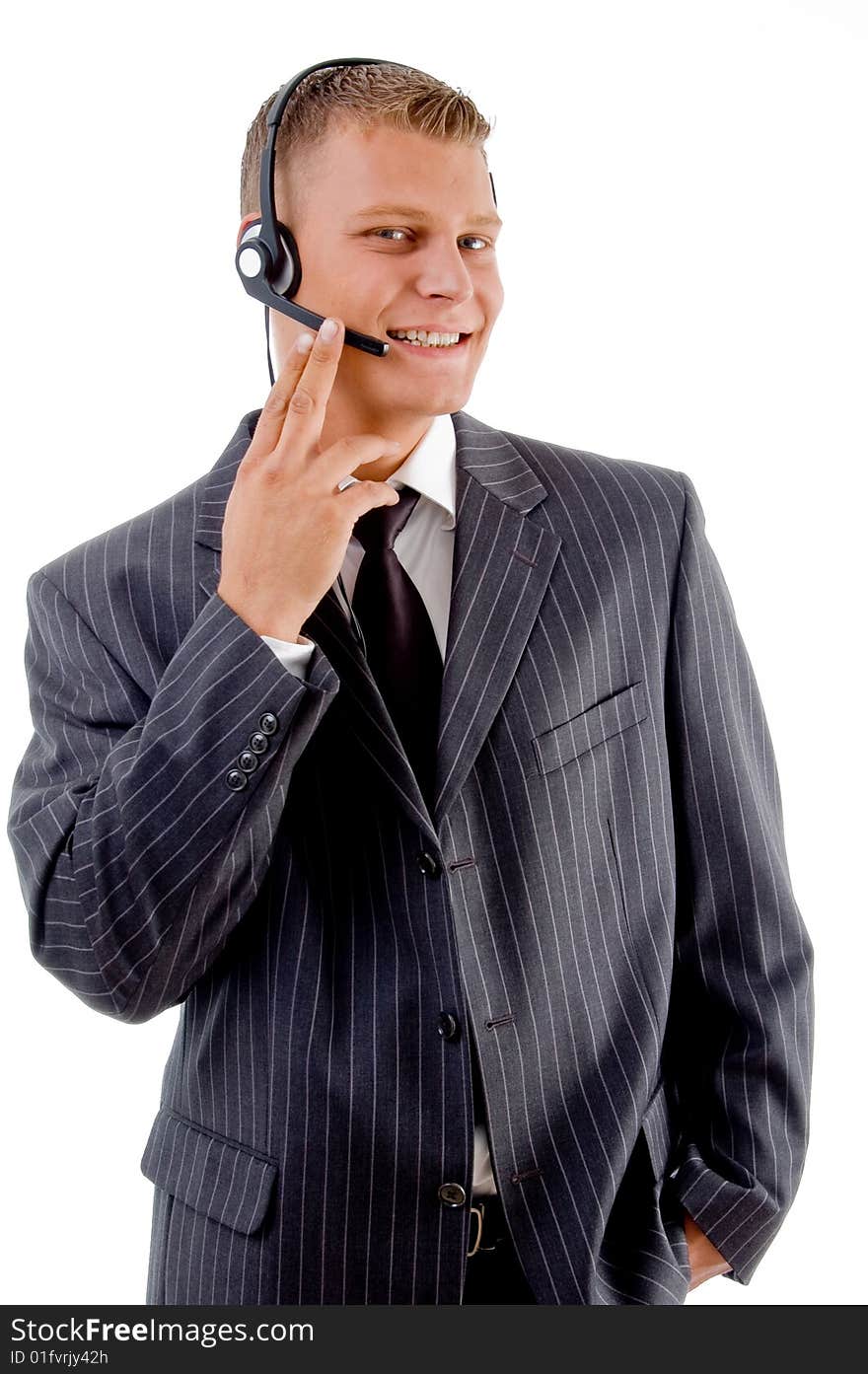 Portrait of young customer service on an isolated white background. Portrait of young customer service on an isolated white background