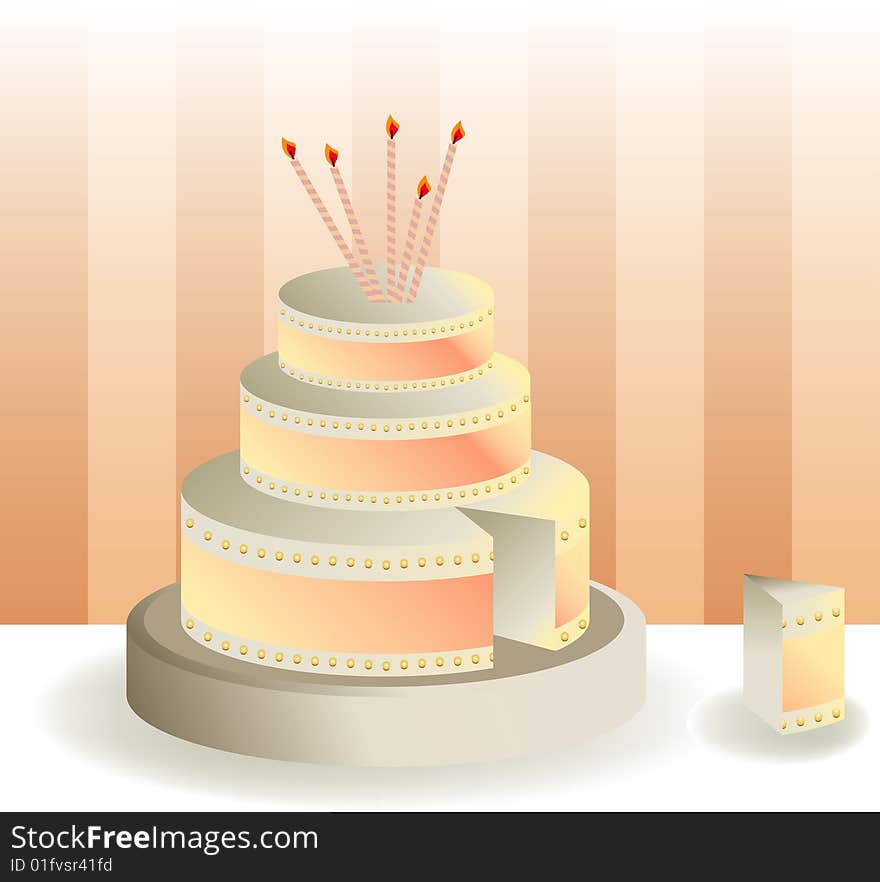 Celebration cake of three levels with candles. Celebration cake of three levels with candles