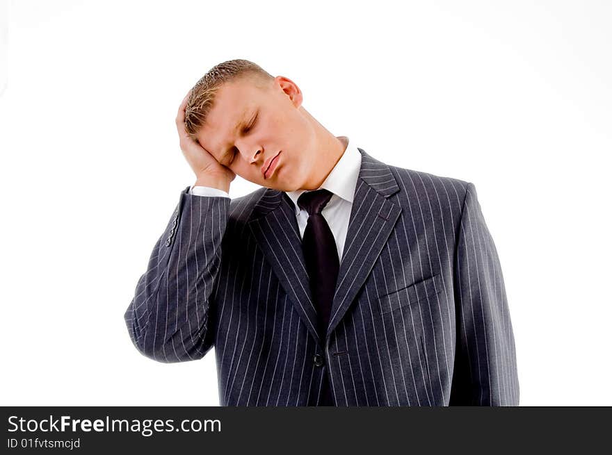 Portrait of sleeping male on an isolated background