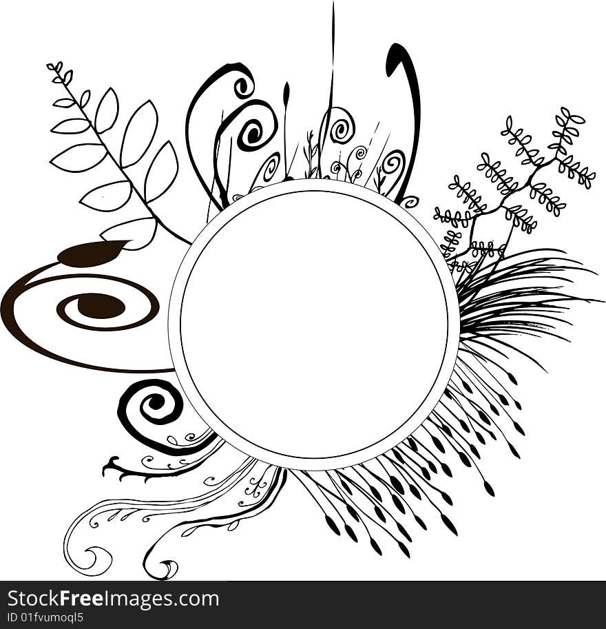 A fully scalable  illustration of black and white floral circle design.