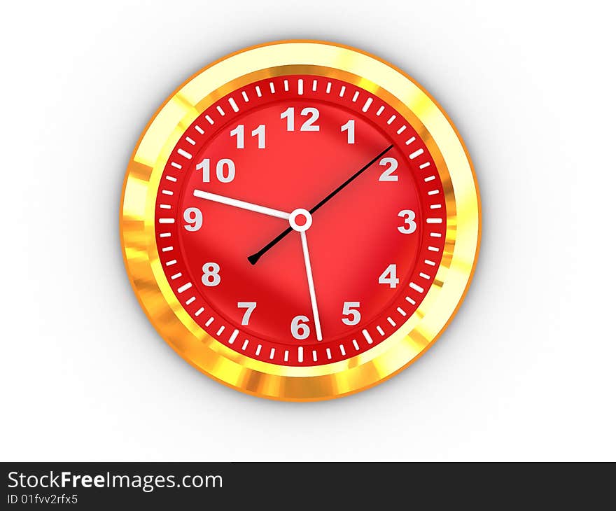 Abstract 3d illustration of wall clock with golden border