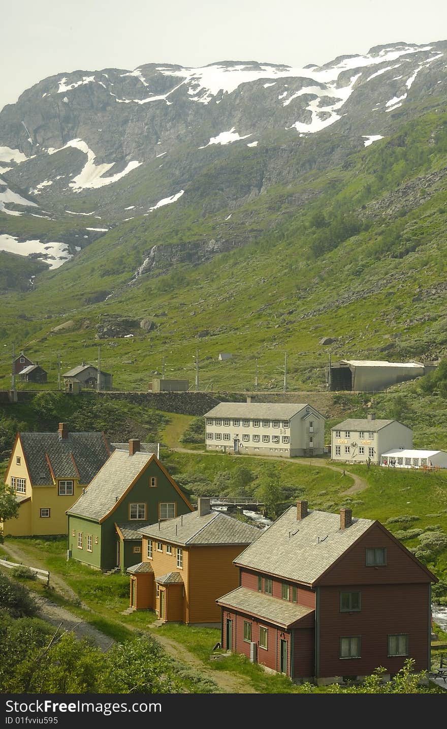 Some houses in a Norwegian valley