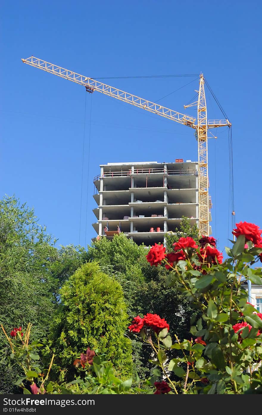 Building of the modern high-rise house. Building of the modern high-rise house