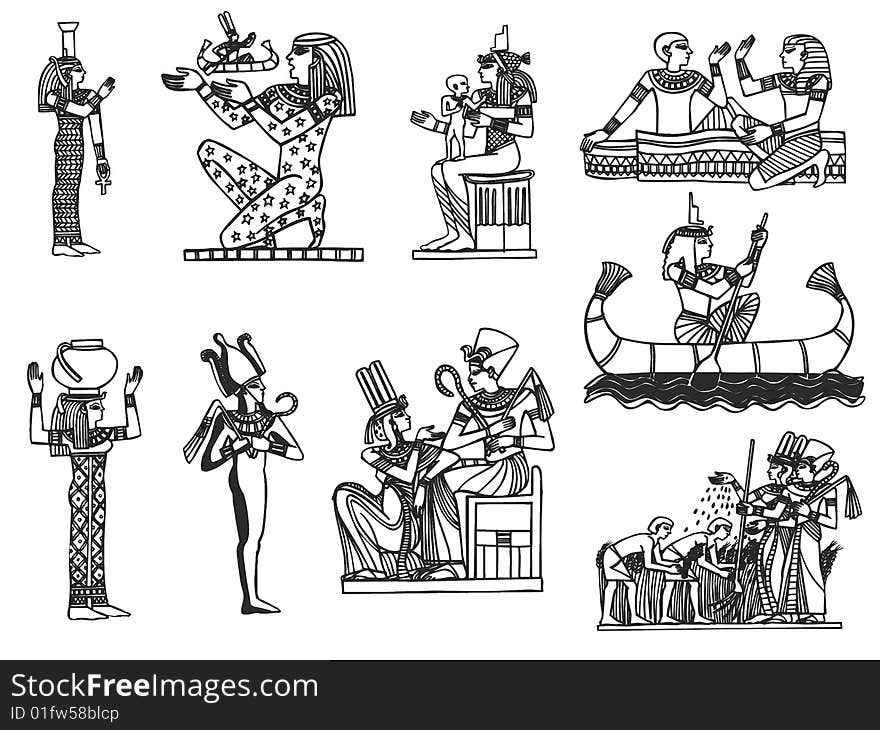 Egyptian gods and manner on white background. Egyptian gods and manner on white background