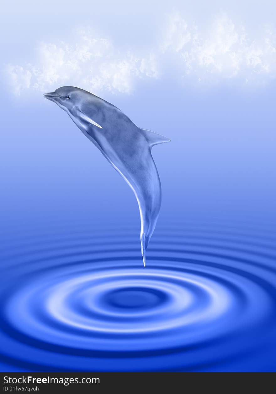 Dolphin jumping in the water and in the sun