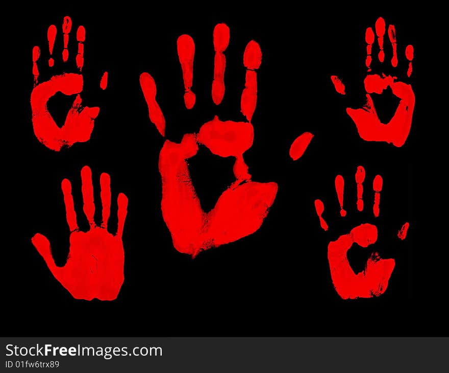 Red hand on black background