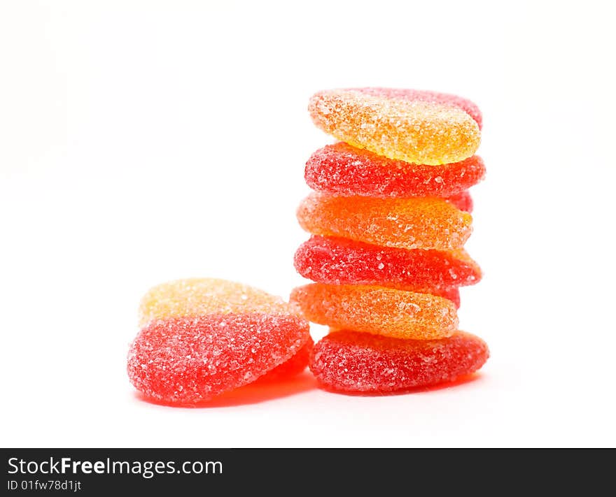 Pile from fruit candy in the form of hearts. Pile from fruit candy in the form of hearts