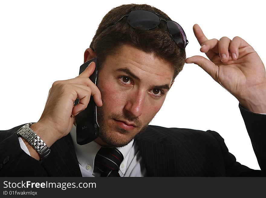 Young attractive businessman on white background