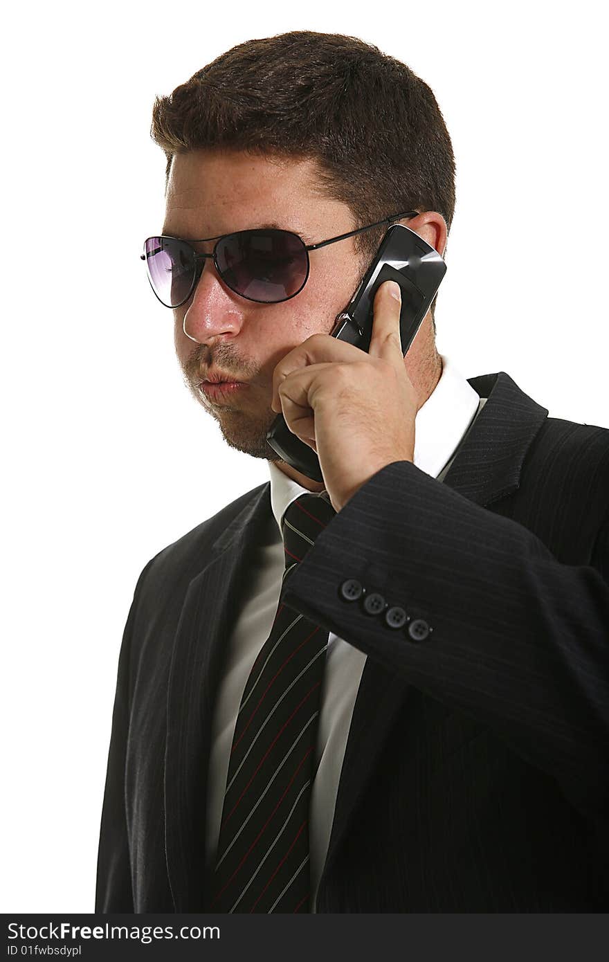 Young attractive businessman on white background