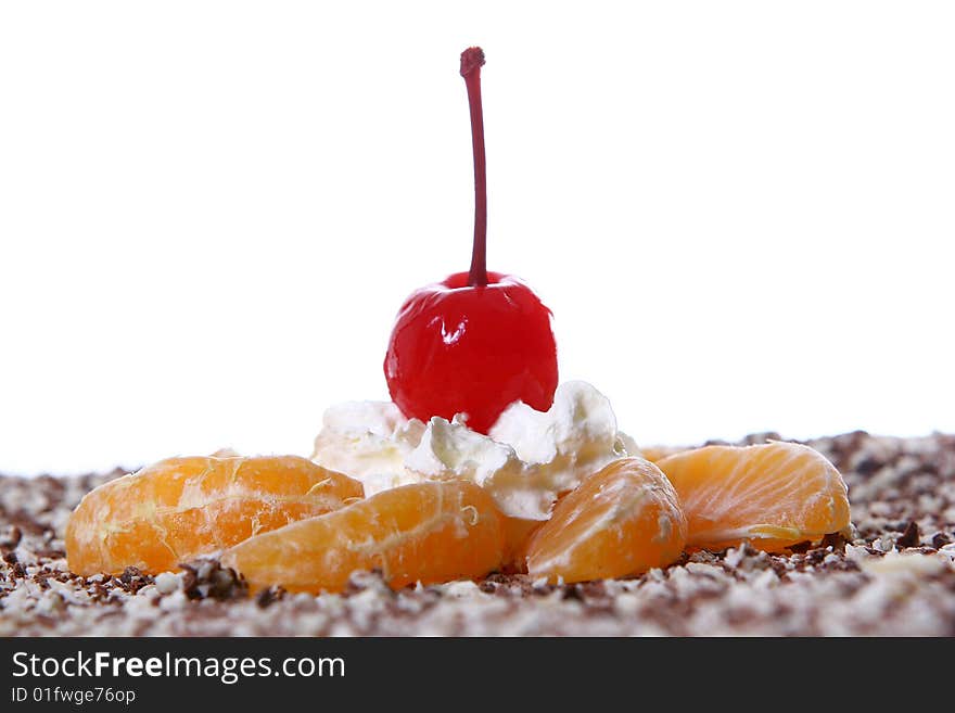 Fruit cake with desert cherry