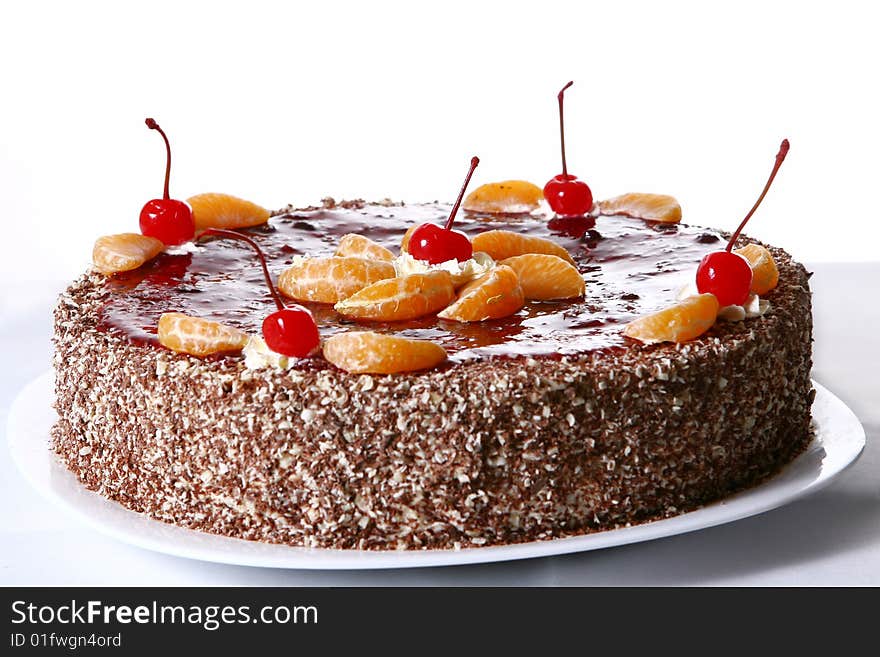 Fruit cake with desert cherry