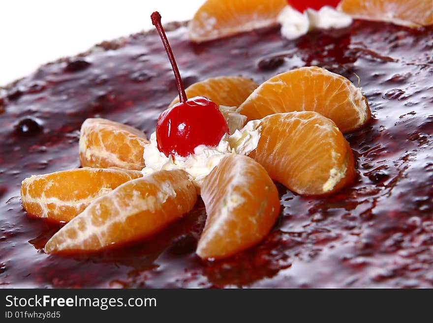 Fruit cake with desert cherry