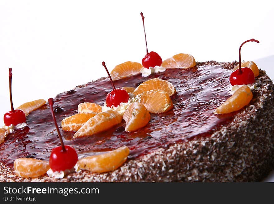 Fruit cake with desert cherry