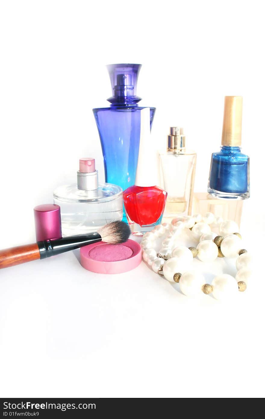 Female cosmetics on a white background