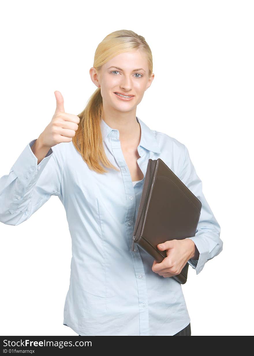 Business woman thumbs up