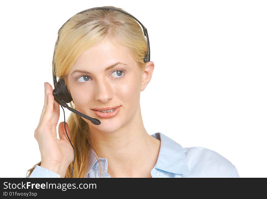 Business woman on a headset