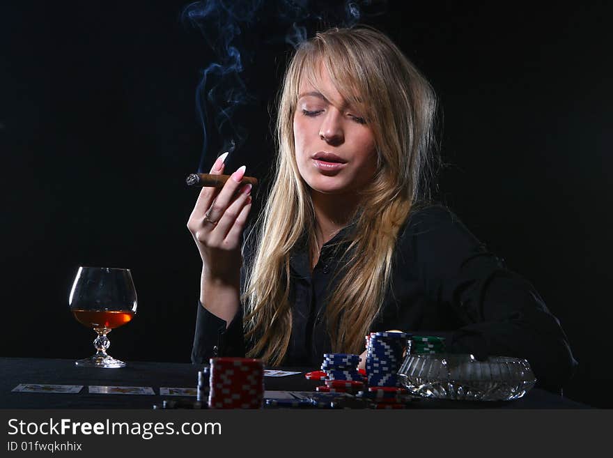 Beautiful Woman Who Playing Poker