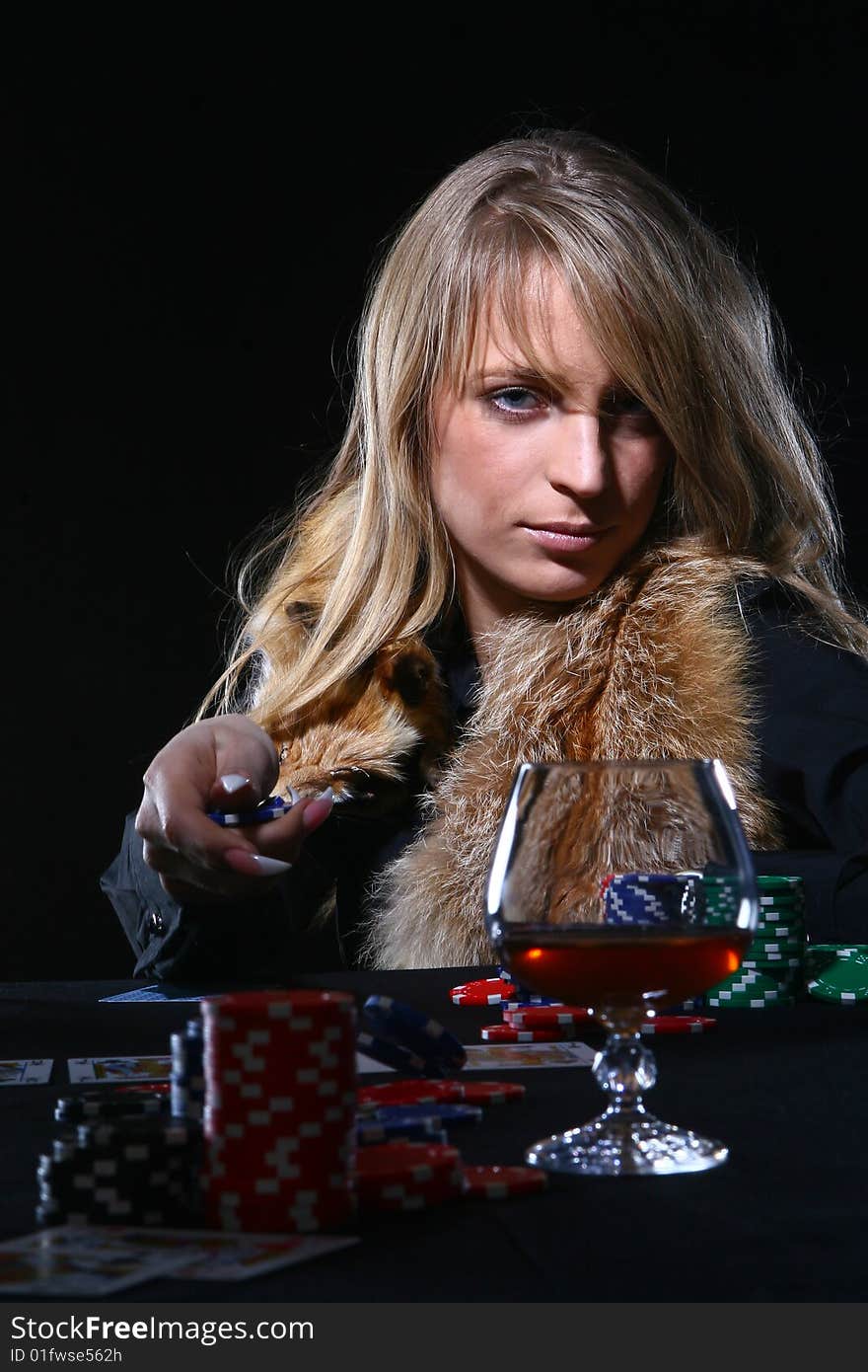 Beautiful Woman Who Playing Poker