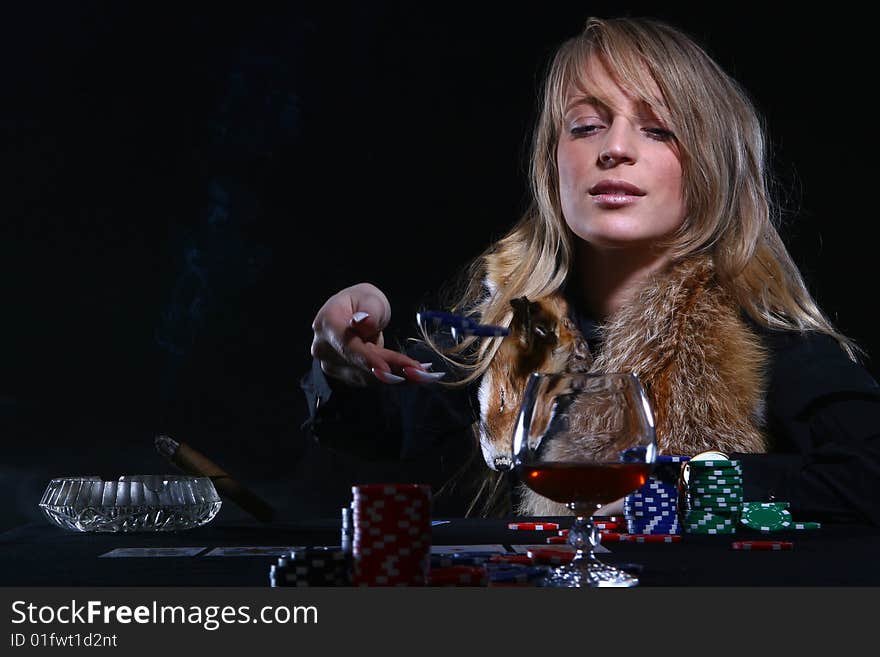 Beautiful Woman Who Playing Poker