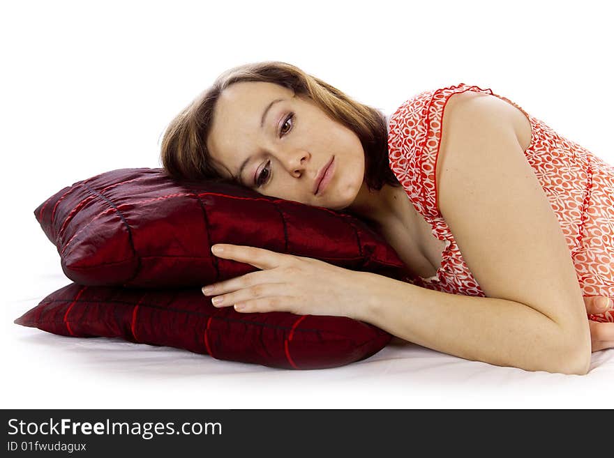 Studio photo of beauty woman with pillow