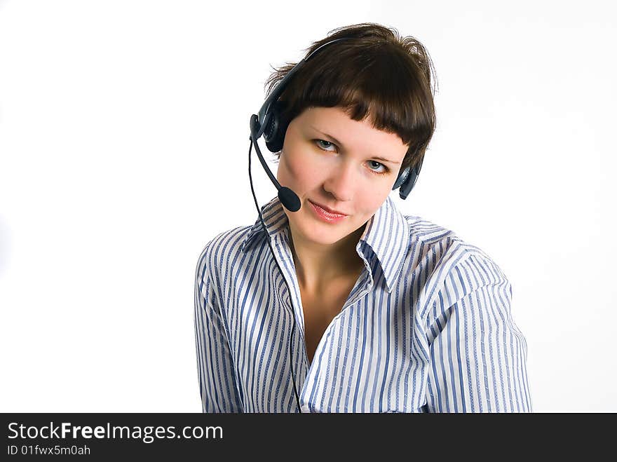 Worker of center of call on a white background. Worker of center of call on a white background