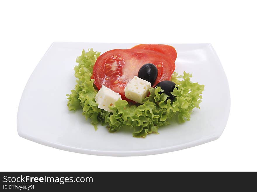 Salad with tomato, cheese, olive