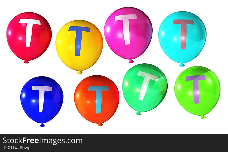 Letter t isolated on colorful balloons