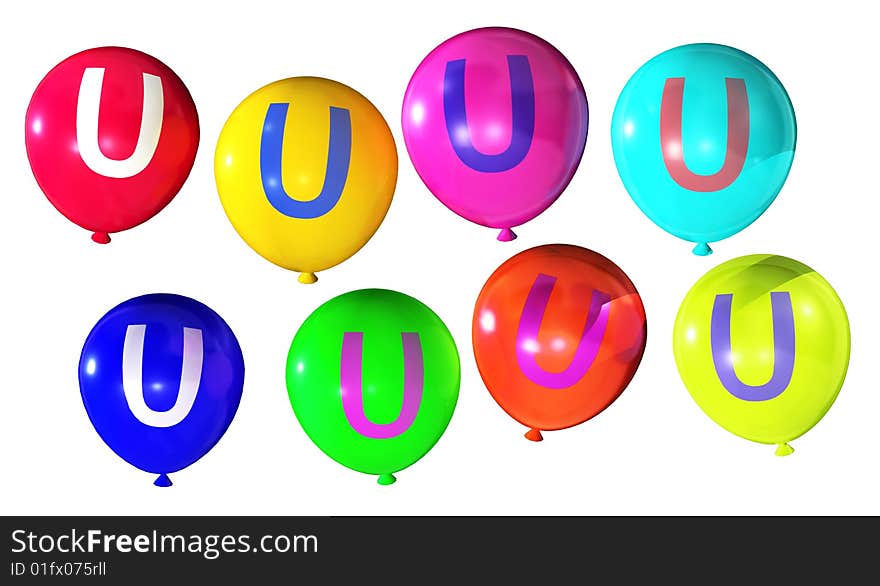 Letter u isolated on colorful balloons